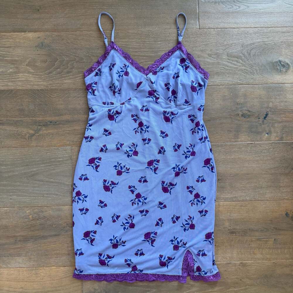 Wild Fable Bodycon Slip Lace Trim Flowers floral Print dress Y2K Coquette